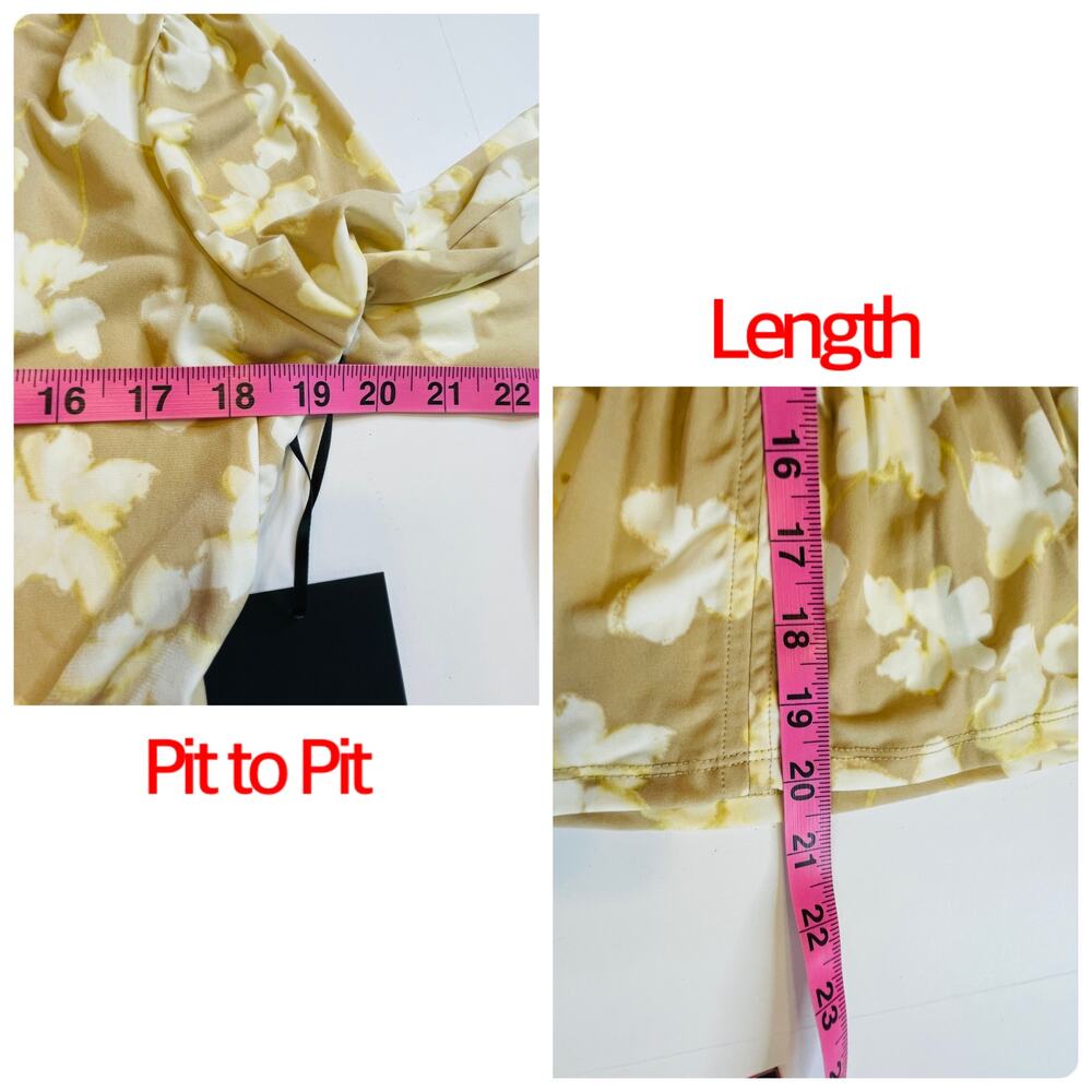 Simply Vera Vera Wang Tan Cream Stretch Knit Floral Elastic Waist Top S NWT - Picture 9 of 10